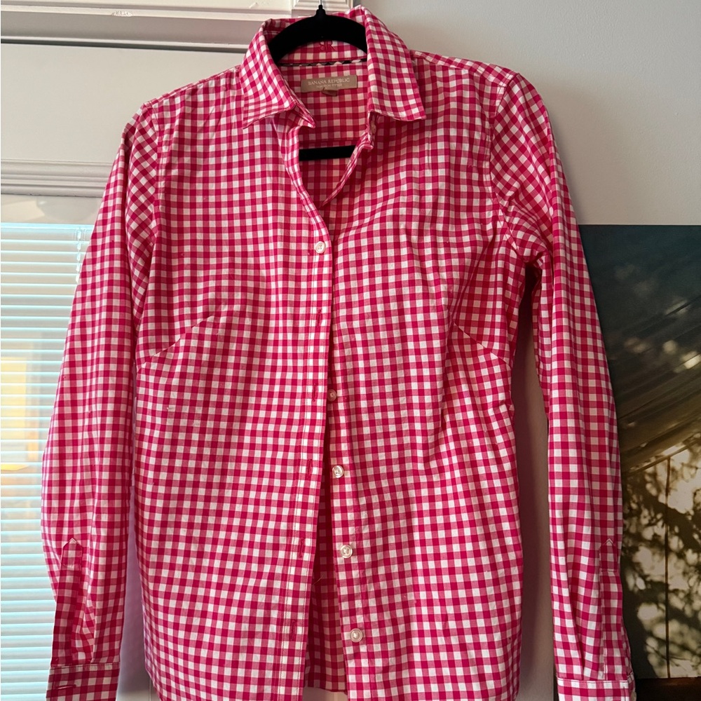 Banana Republic Pink Checkered Button Down Shirt
